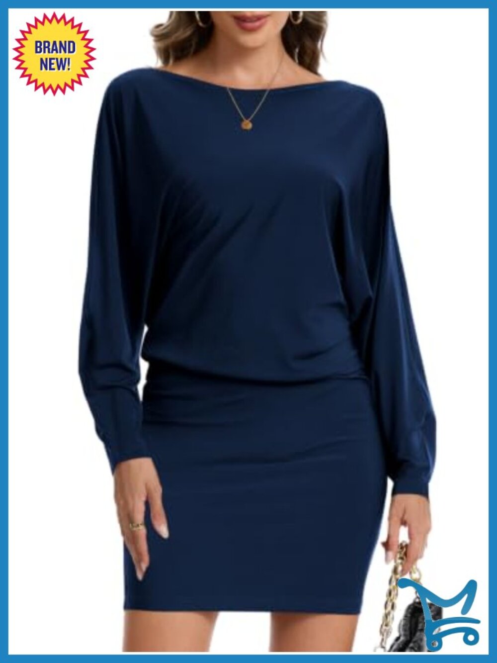 Women's Batwing Long Sleeve Ruched Bodycon Mini Dress